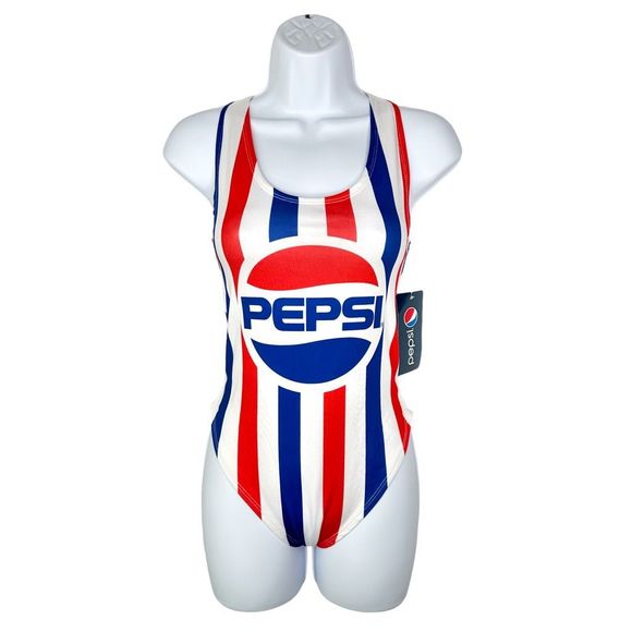 Pepsi Retro Striped One-Piece Swimsuit - Size Medium - Picture 1 of 4